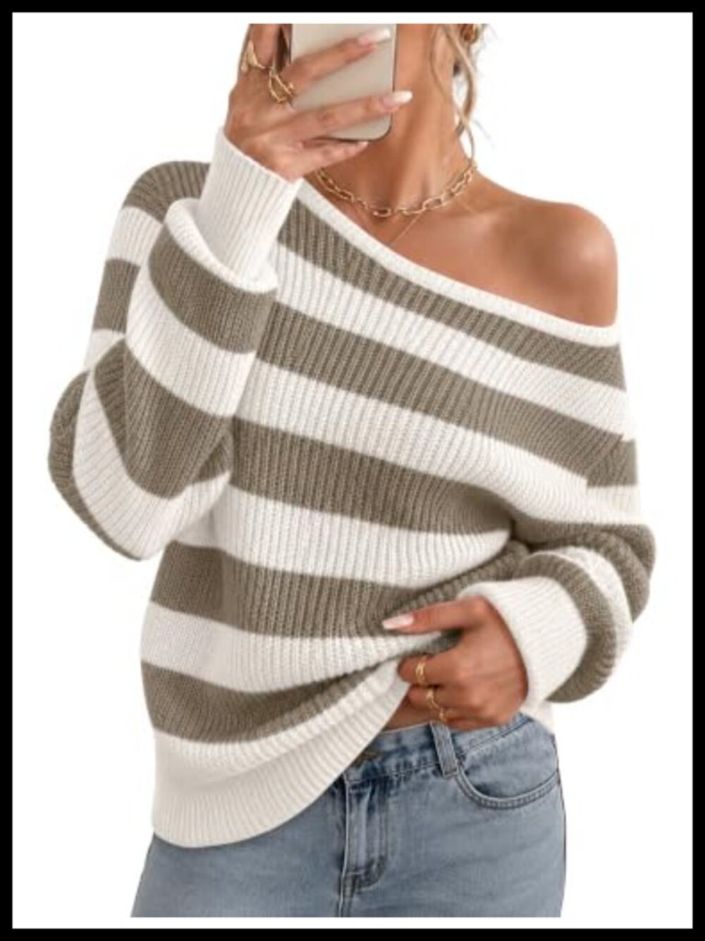Women's Off Shoulder Sweater Long Sleeve Crochet Knit Pullover Top